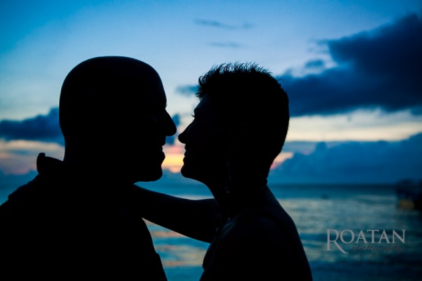 Couple at Sunset Portraits on West Bay Beach by Roatan Photography